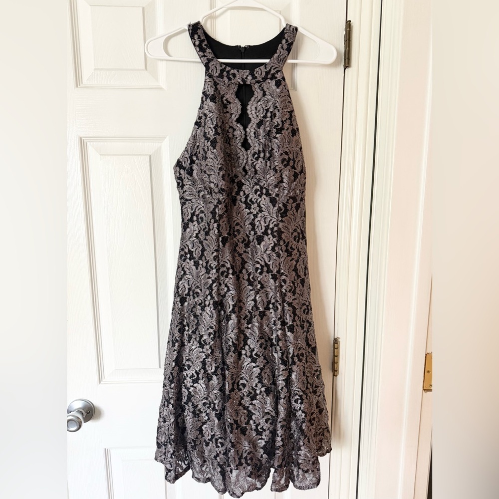 NWT Special Occasion Dress Black and Taupe Lace. Size 12 - Picture 2 of 6